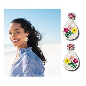 Teardrop Seed Beaded Crystal Rhinestone Accent Spring Floral Flower Earrings NEW